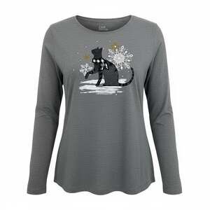 Croft & Barrow Holiday Long Sleeve Graphic Tee Christmas Cat in Stocking M